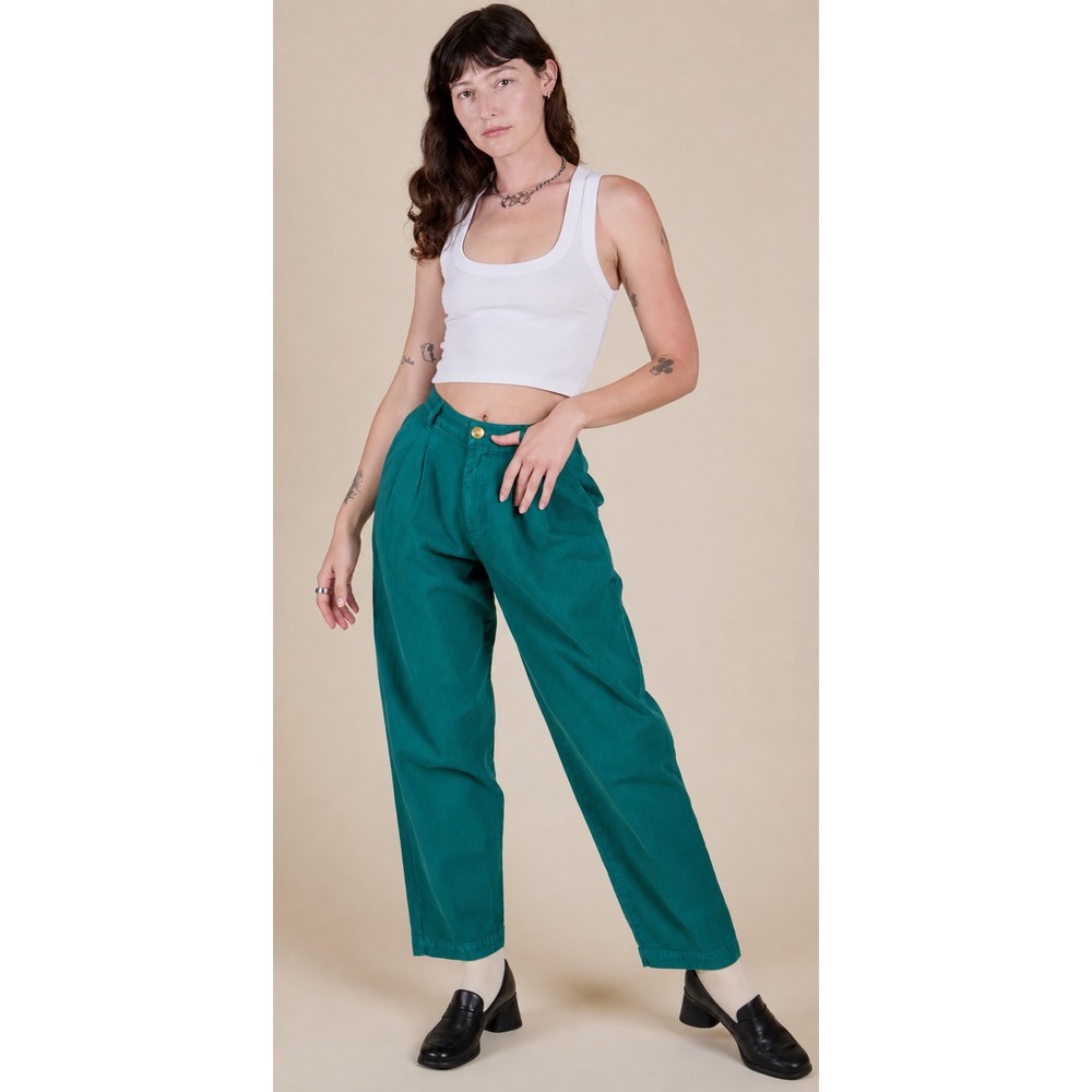 Big Bud Press Trousers Teal Green Pleated Elastic Back Pants Medium